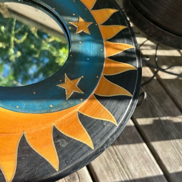Vintage Handcrafted Sun and Moon Celestial Wall Mirror 13" - Picture 6 of 16